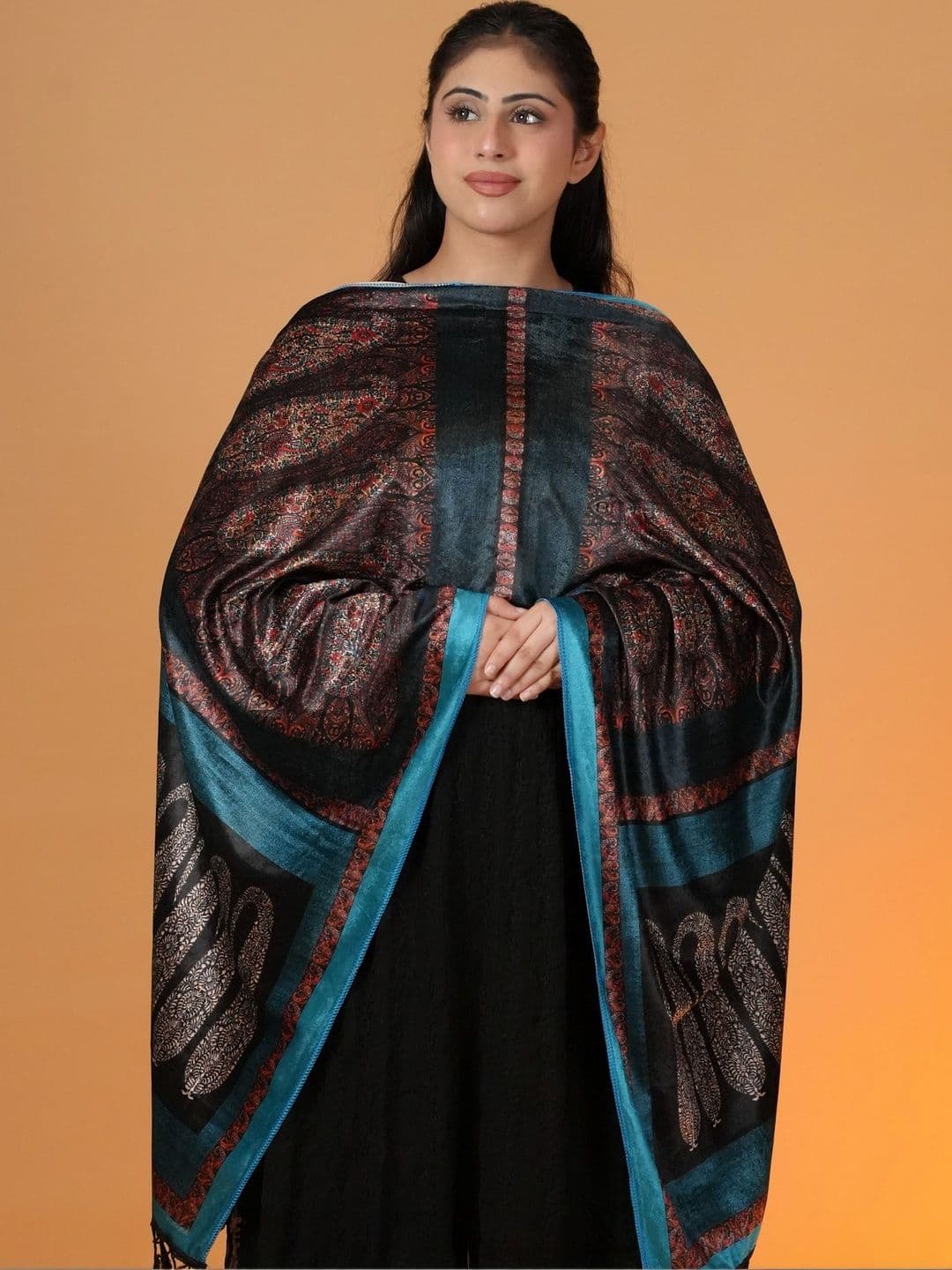S.T. Women Paisley Printed Velvet Shawl thumbnail 2