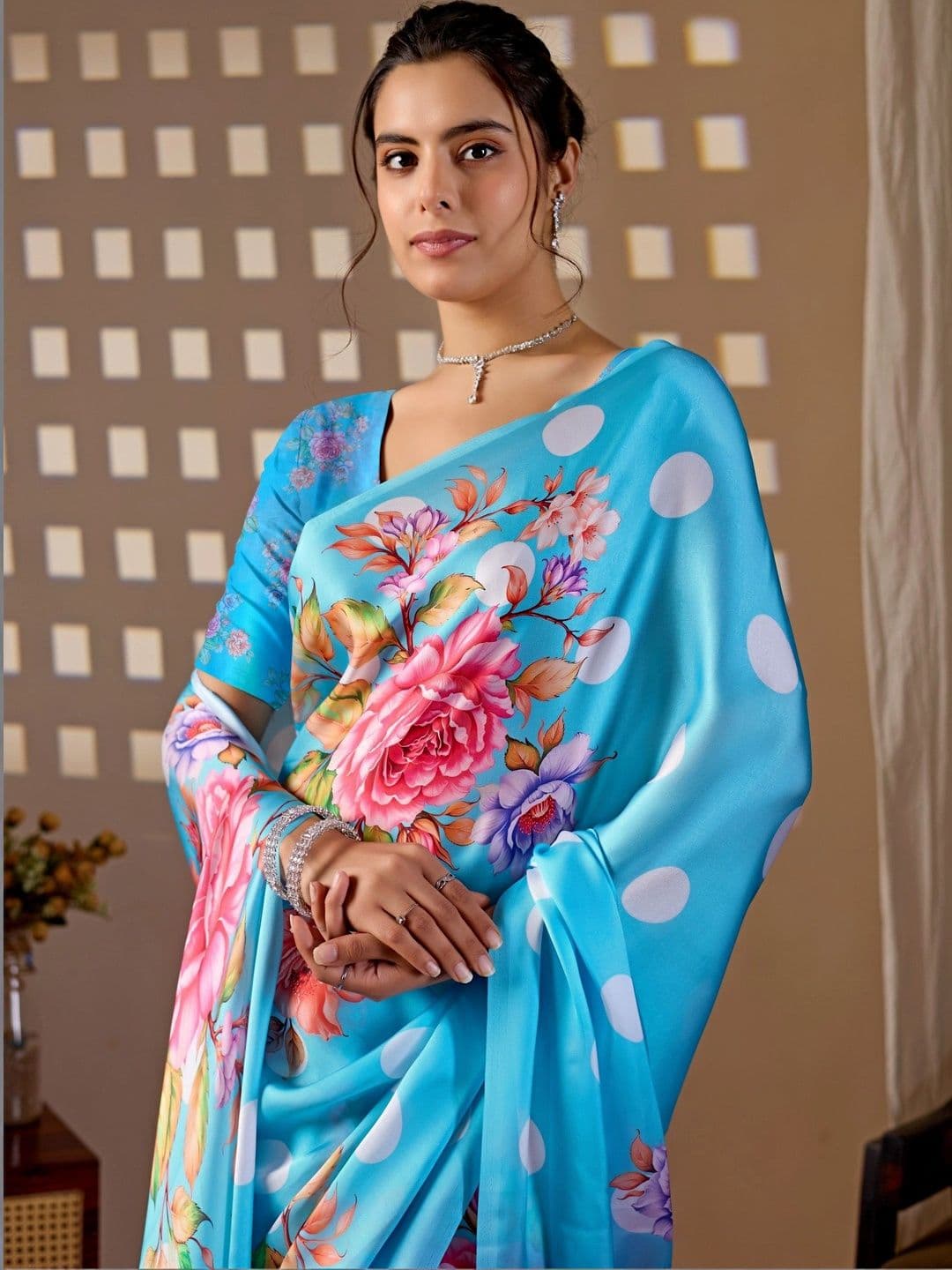 Mitera Floral Satin Designer Saree thumbnail 7