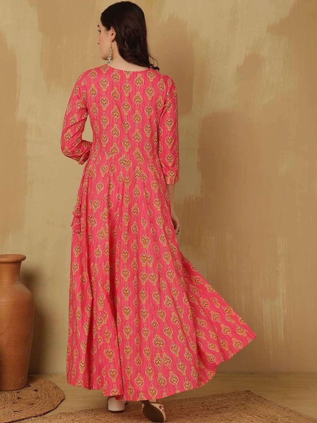 KALINI Women Ethnic Motifs Printed Thread Work Anarkali Kurta thumbnail 2