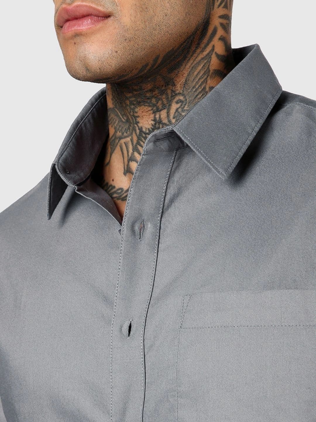 Bewakoof Men's Grey Oxford Shirt thumbnail 3