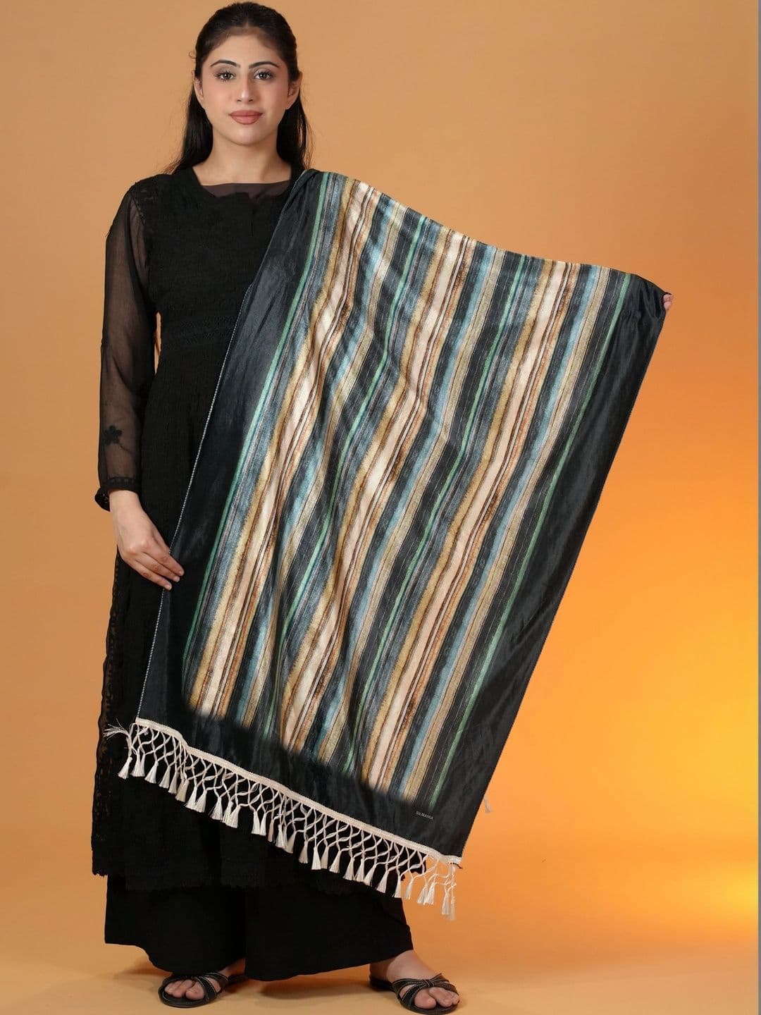 S.T. Women Striped Printed Velvet Shawl - view 1