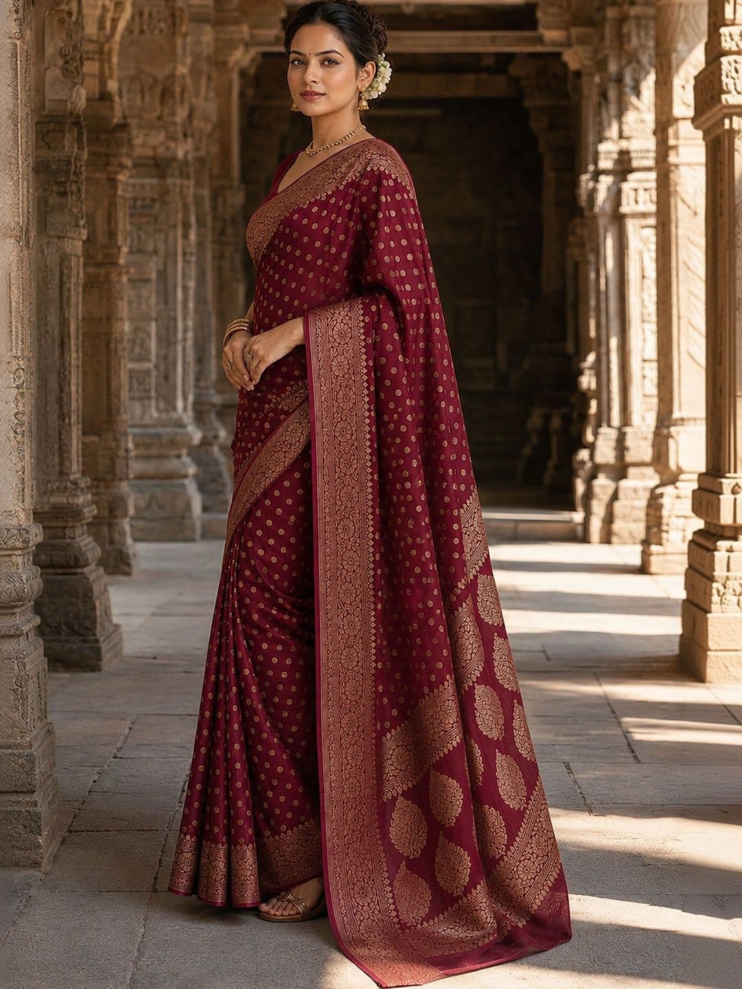 Mitera Polka Dot Zari Silk Blend Designer Banarasi Saree thumbnail 5