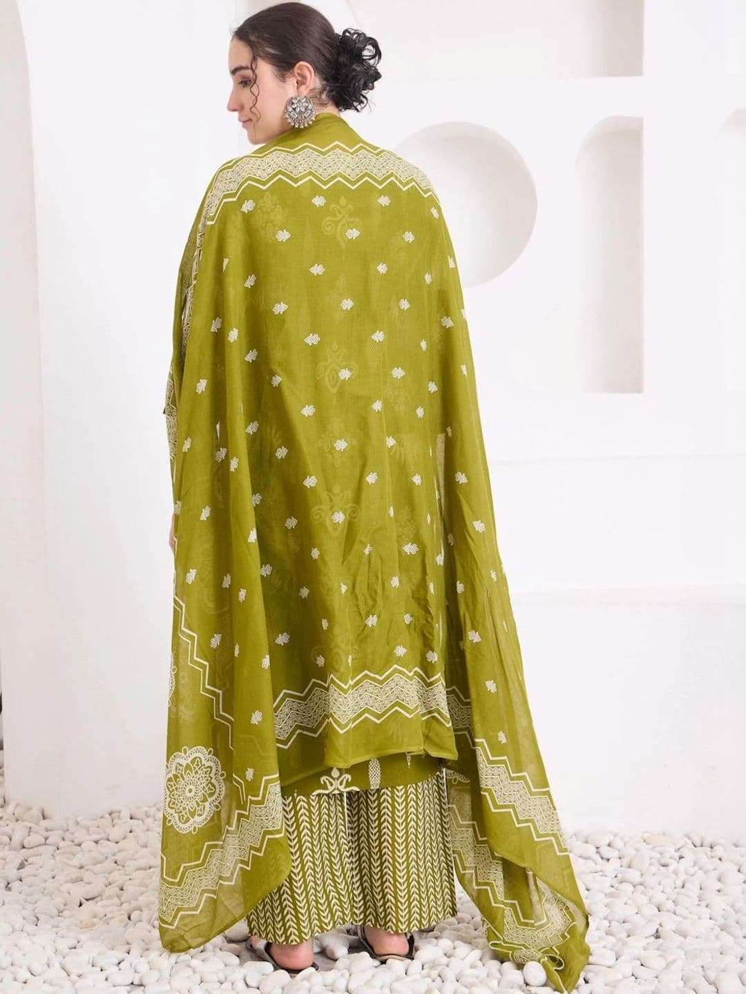 KALINI Women Ethnic Motifs Printed Regular Mirror Work Pure Cotton Kurta with Trousers & With Dupatta thumbnail 3