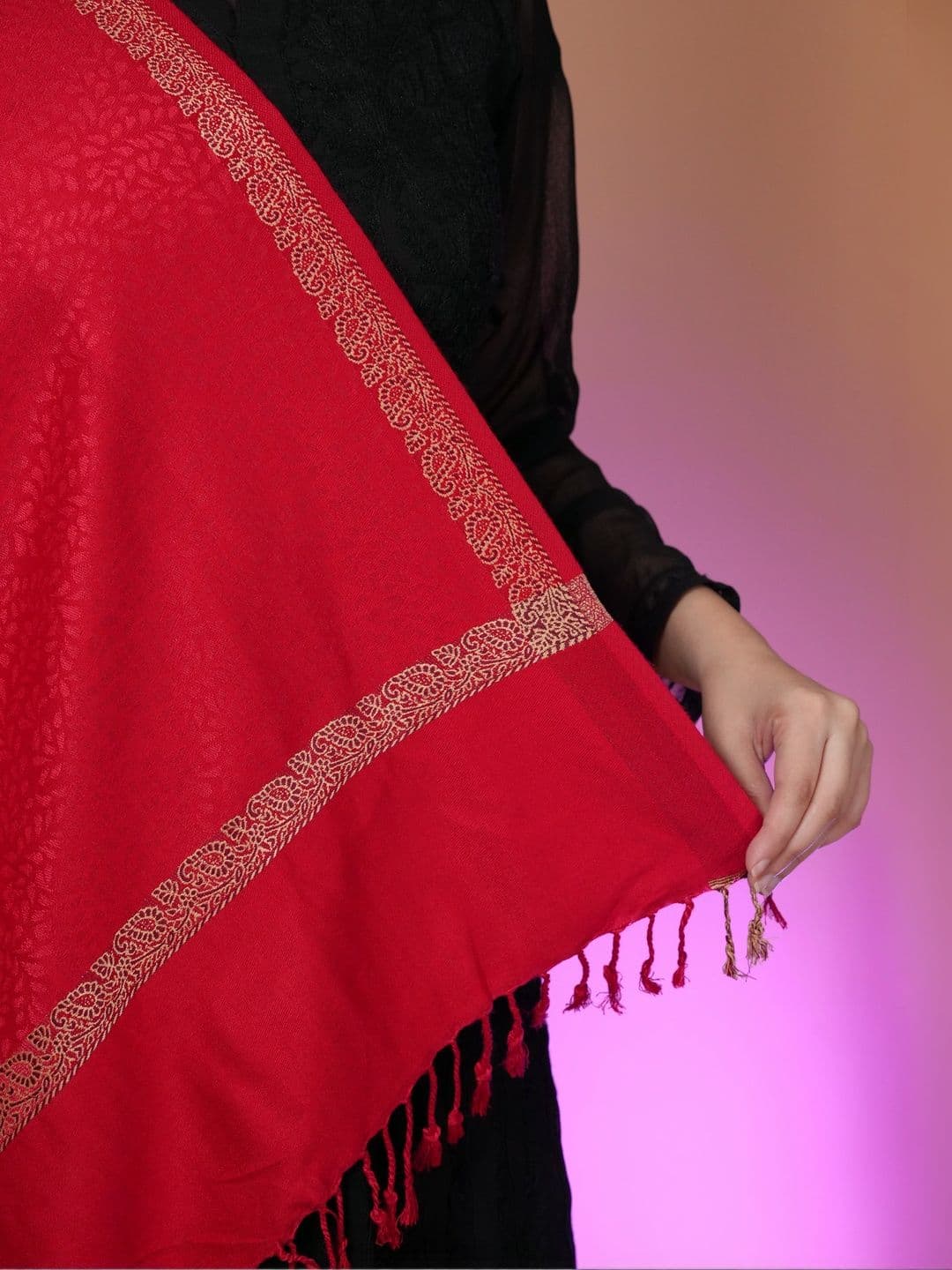 SHIFNEEN Women Woven Design Acrylic Shawl thumbnail 3