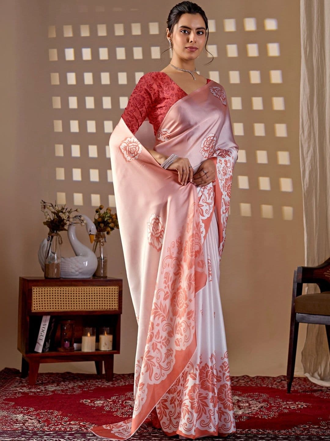 Mitera Floral Satin Designer Saree thumbnail 4