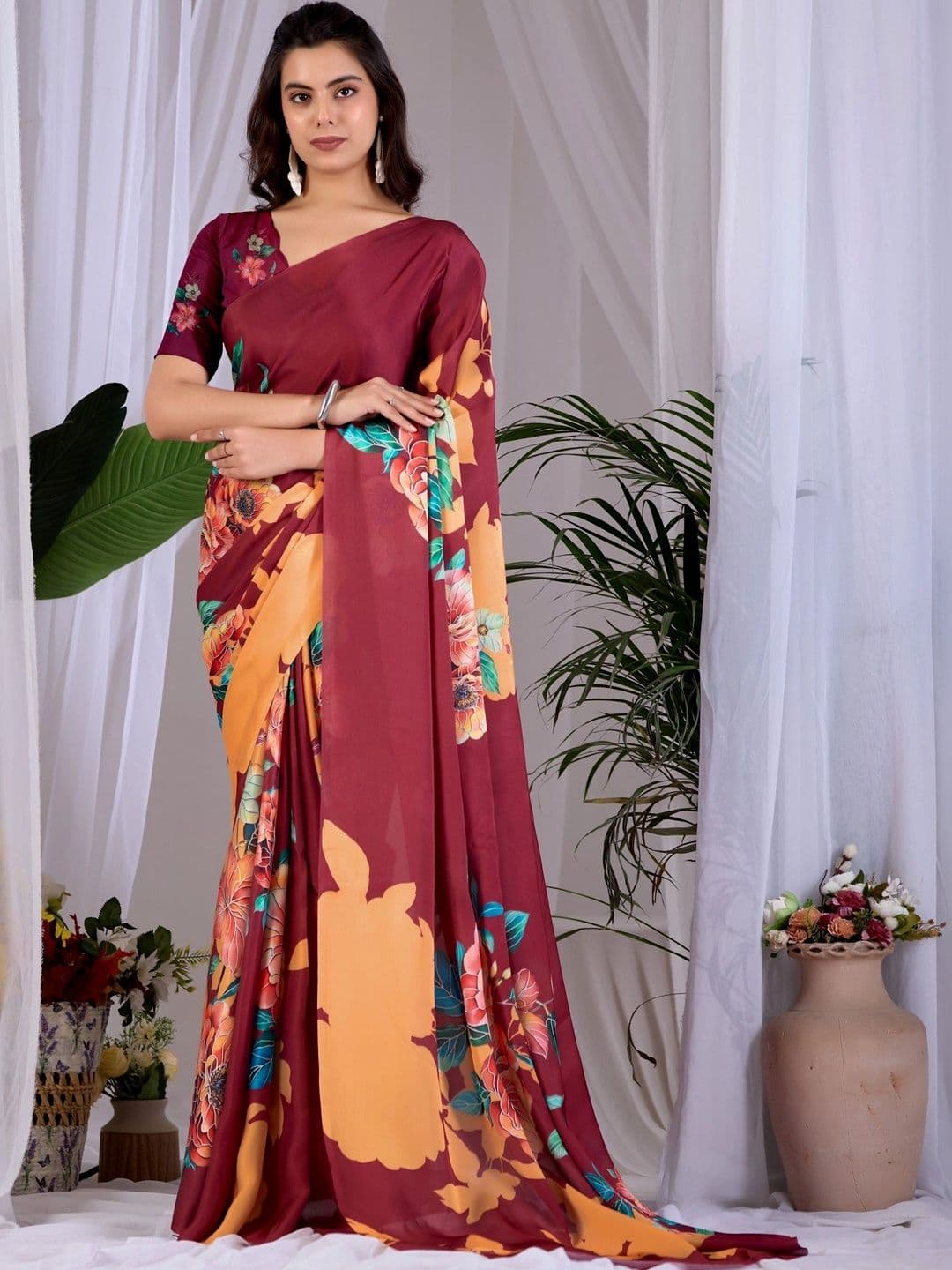 Mitera Floral Satin Designer Saree - view 1
