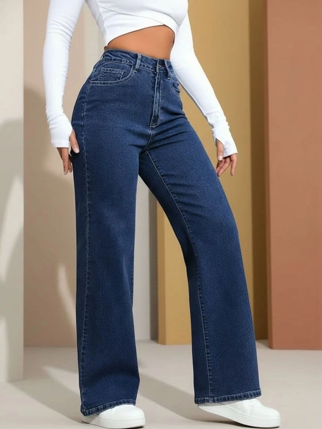 Mast & Harbour Women Comfort Wide Leg High-Rise Stretchable Jeans thumbnail 4