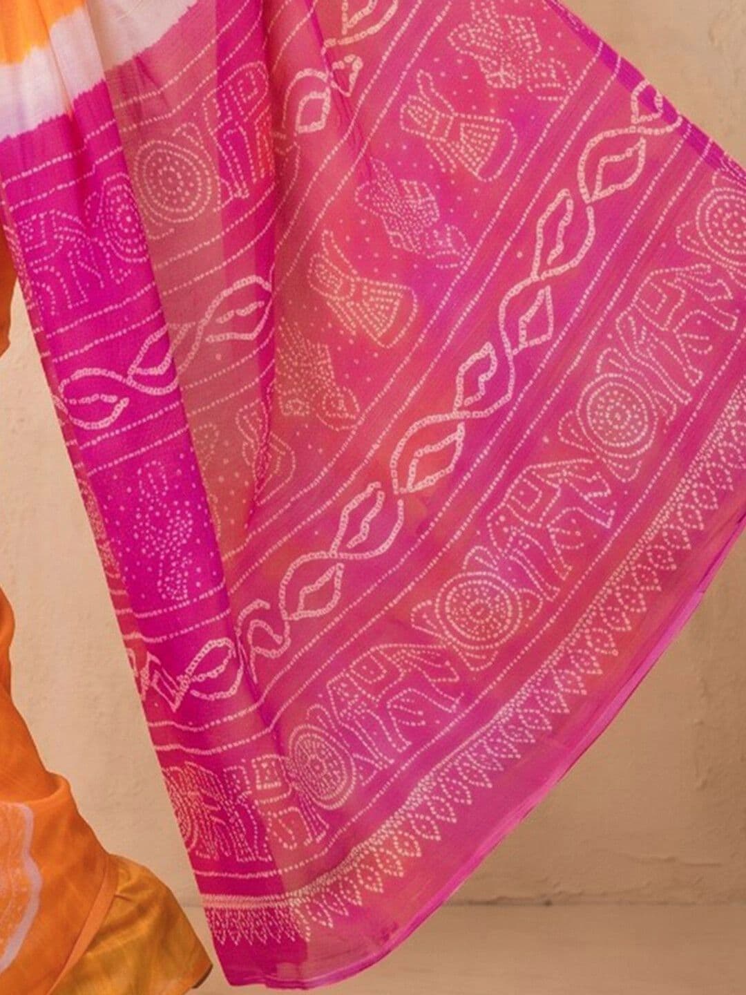 SAARA Bandhani Pure Linen Saree thumbnail 2