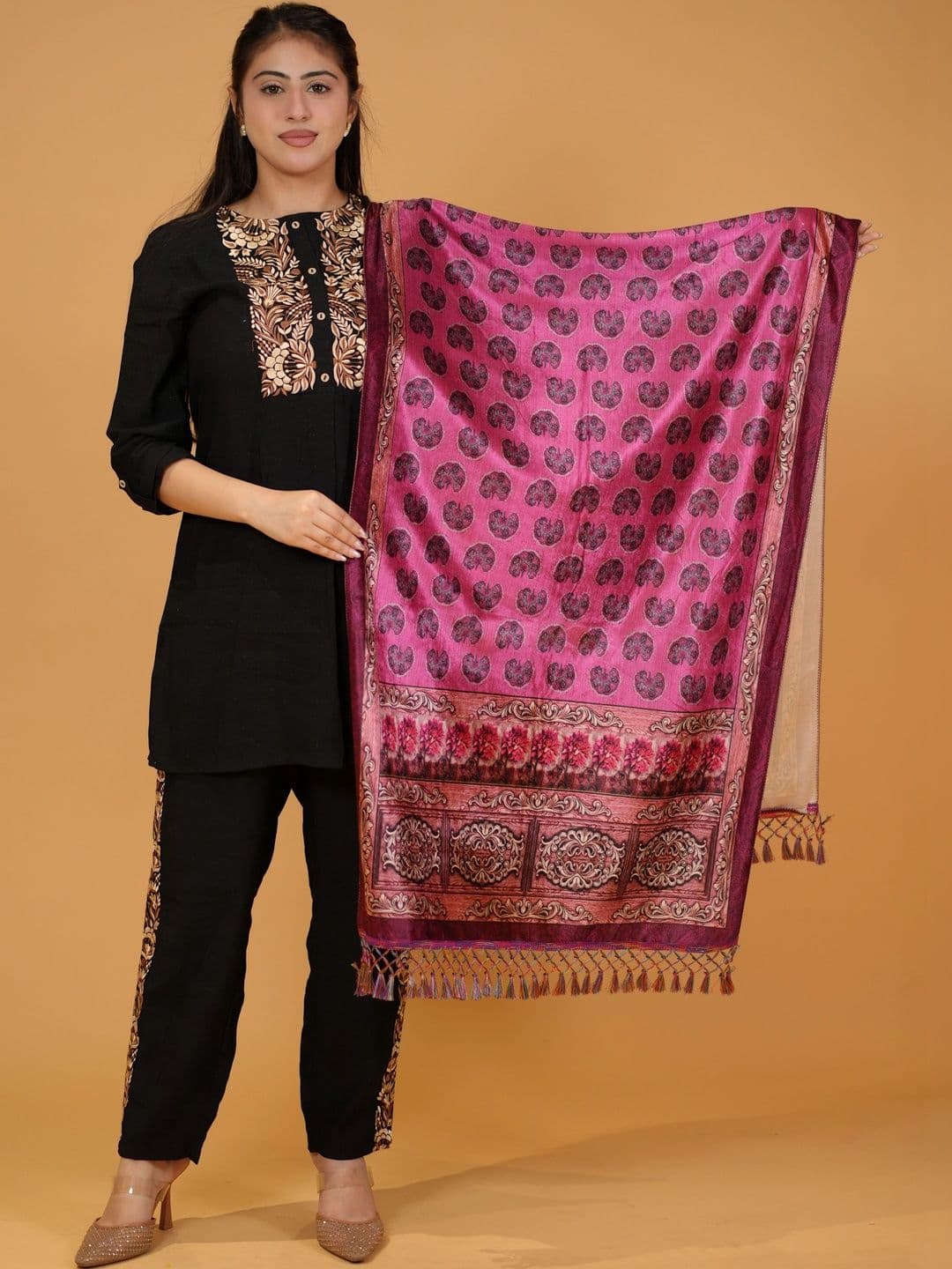 SHIFNEEN Women Ethnic Motifs Printed Velvet Shawl - view 1