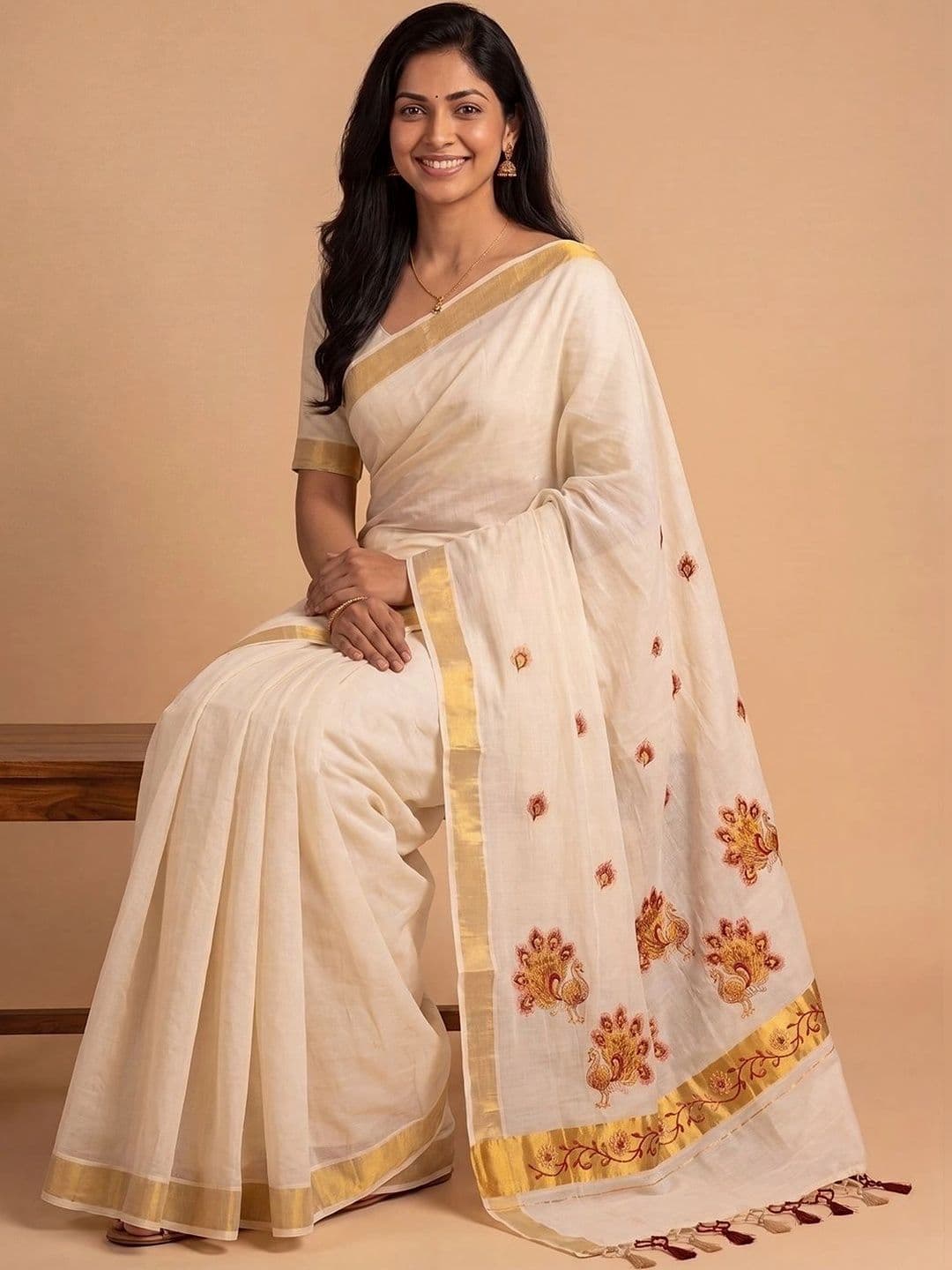 Ramraj Embroidered Pure Cotton Handloom Kasavu Saree thumbnail 4