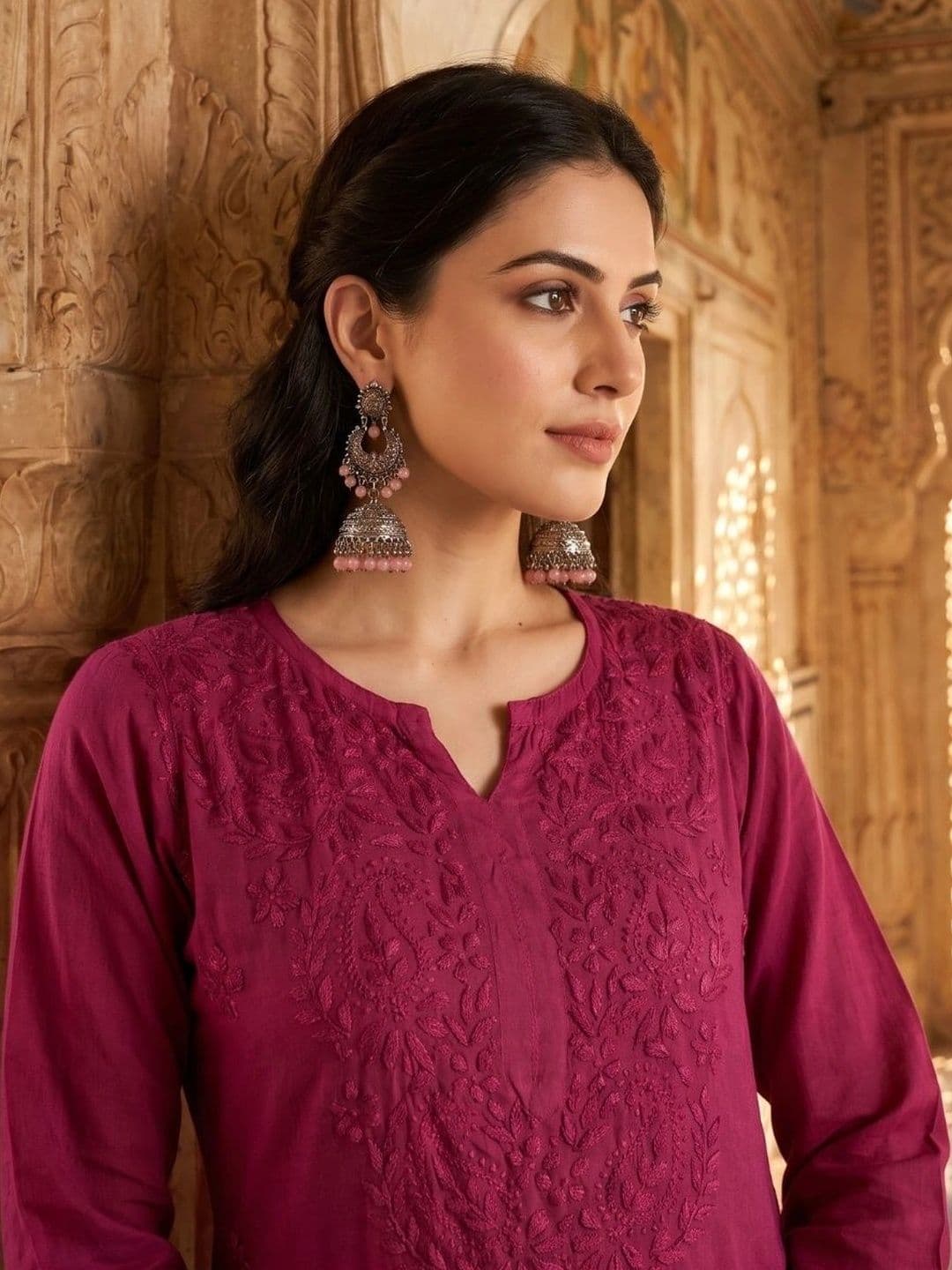Meiraas Studios Women Ethnic Motifs Embroidered Regular Thread Work Kurta with Palazzos & With Dupatta thumbnail 3