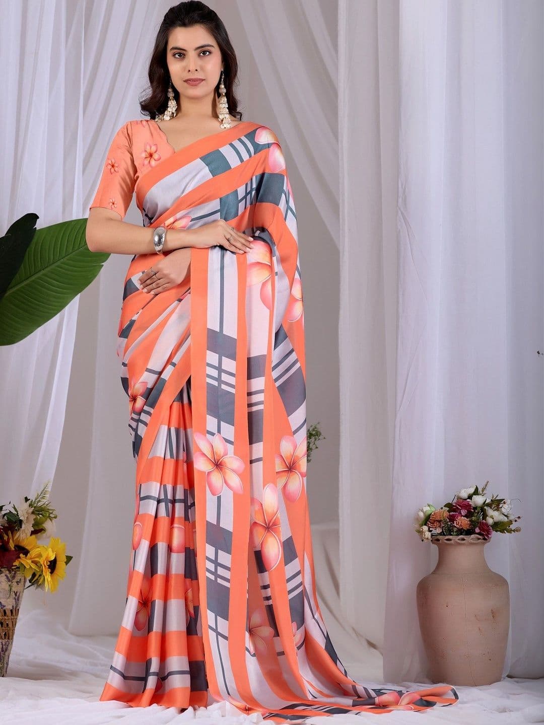 Mitera Floral Satin Designer Saree - view 1