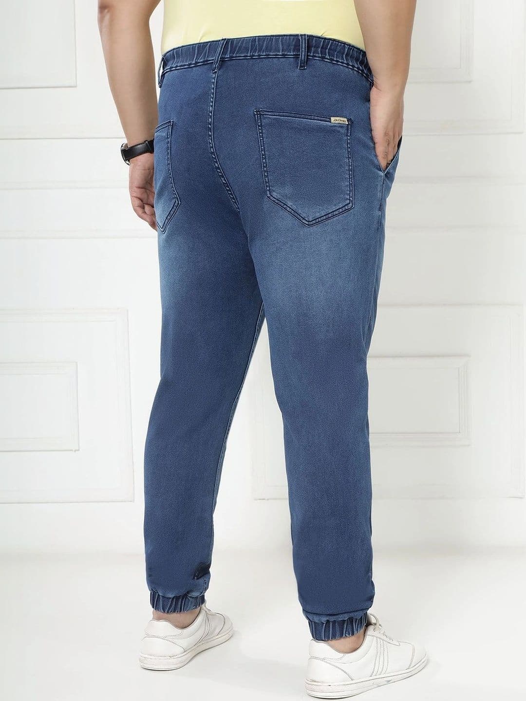 John Pride Plus Size Men Mid-Rise Stretchable Elasticated Waist Light Blue Jogger Jeans thumbnail 2