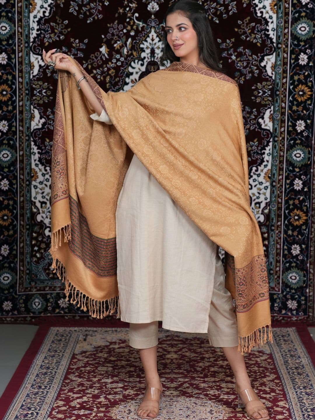 S.T. Women Ethnic Motifs Woven Design Acrylic Shawl thumbnail 2