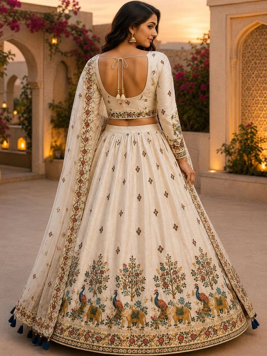 Vrinda Dressse Embroidered Thread Work Ready to Wear Lehenga & Semi-Stitched Blouse Taping thumbnail 4