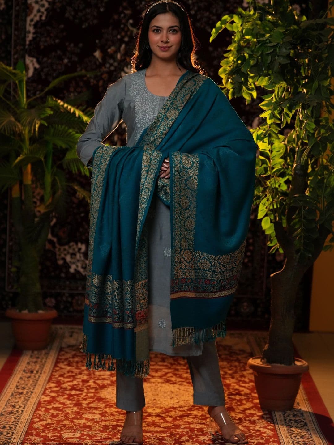 S.T. Women Ethnic Motifs Woven Design Acrylic Shawl - view 1