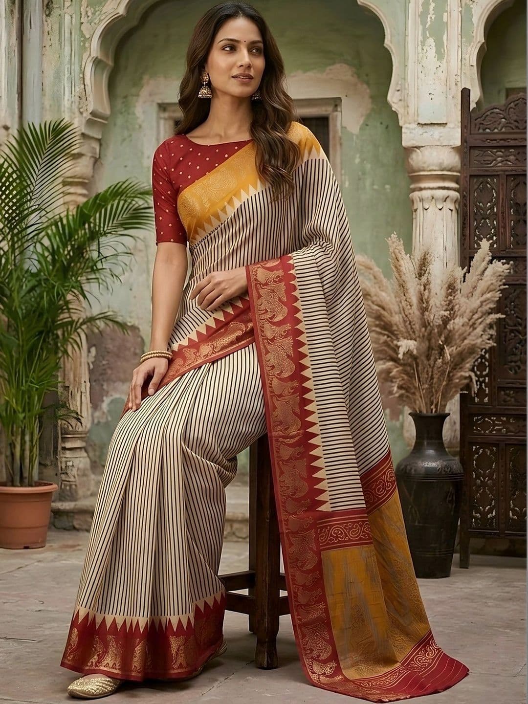 Mitera Striped Zari Designer Saree thumbnail 4