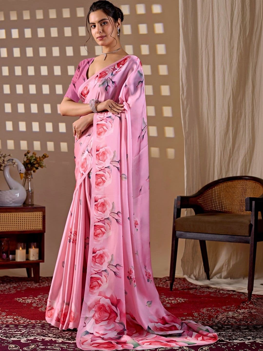 KALINI Floral Satin Designer Saree thumbnail 6