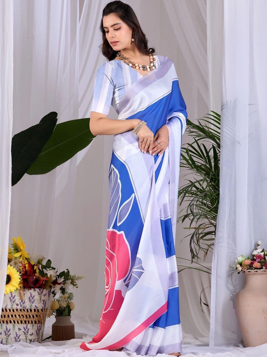 Mitera Floral Satin Designer Saree thumbnail 2