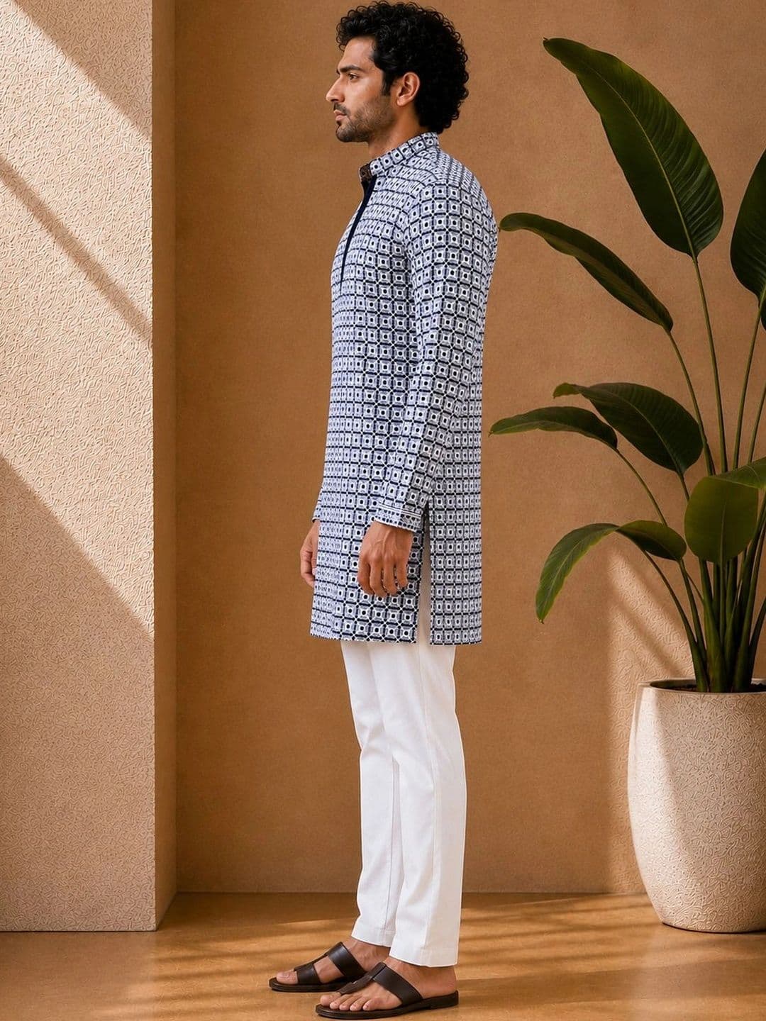 House of Pataudi Men Geometric Printed Kurta thumbnail 2