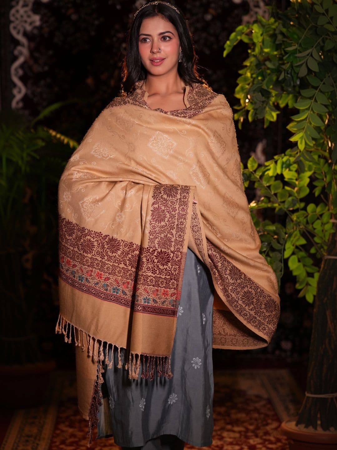 SHIFNEEN Women Ethnic Motifs Woven Design Acrylic Shawl thumbnail 2