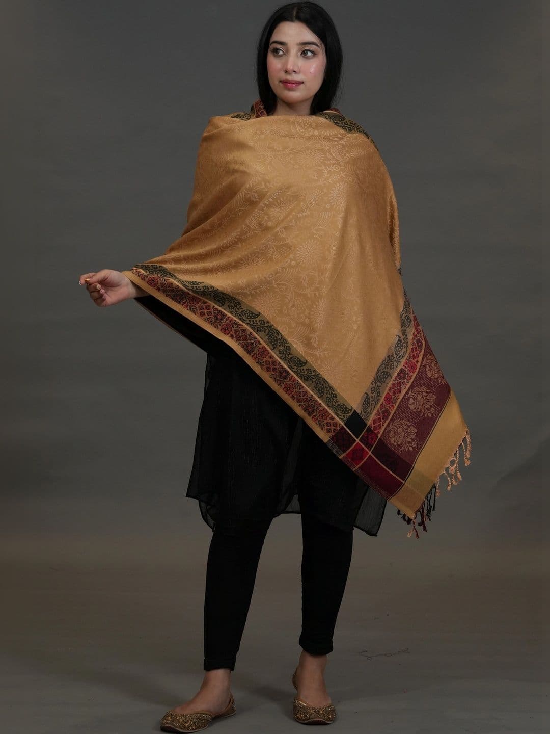 SHIFNEEN Women Paisley Woven Design Acrylic Shawl thumbnail 3