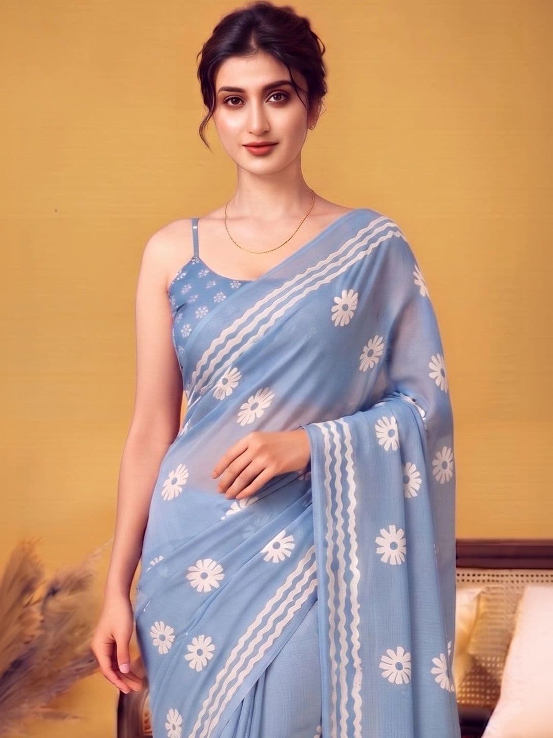 MAGNEITTA Floral Pure Chiffon Designer Saree thumbnail 5