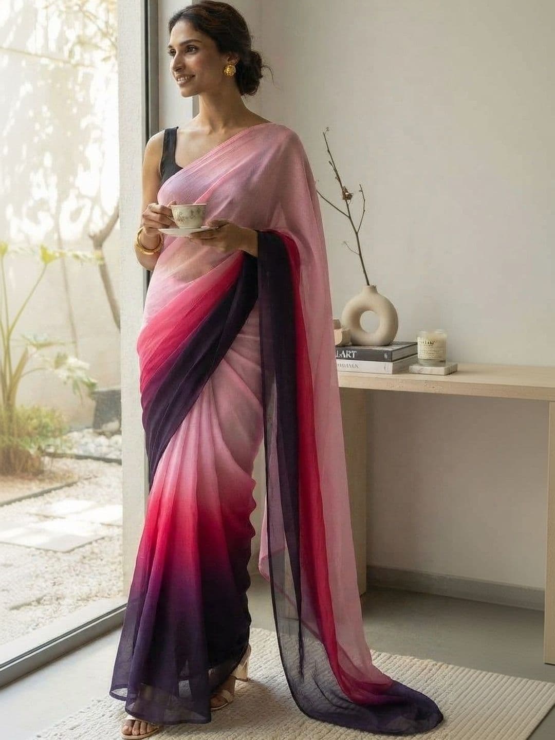 HERE&NOW Ombre Poly Georgette Saree thumbnail 3