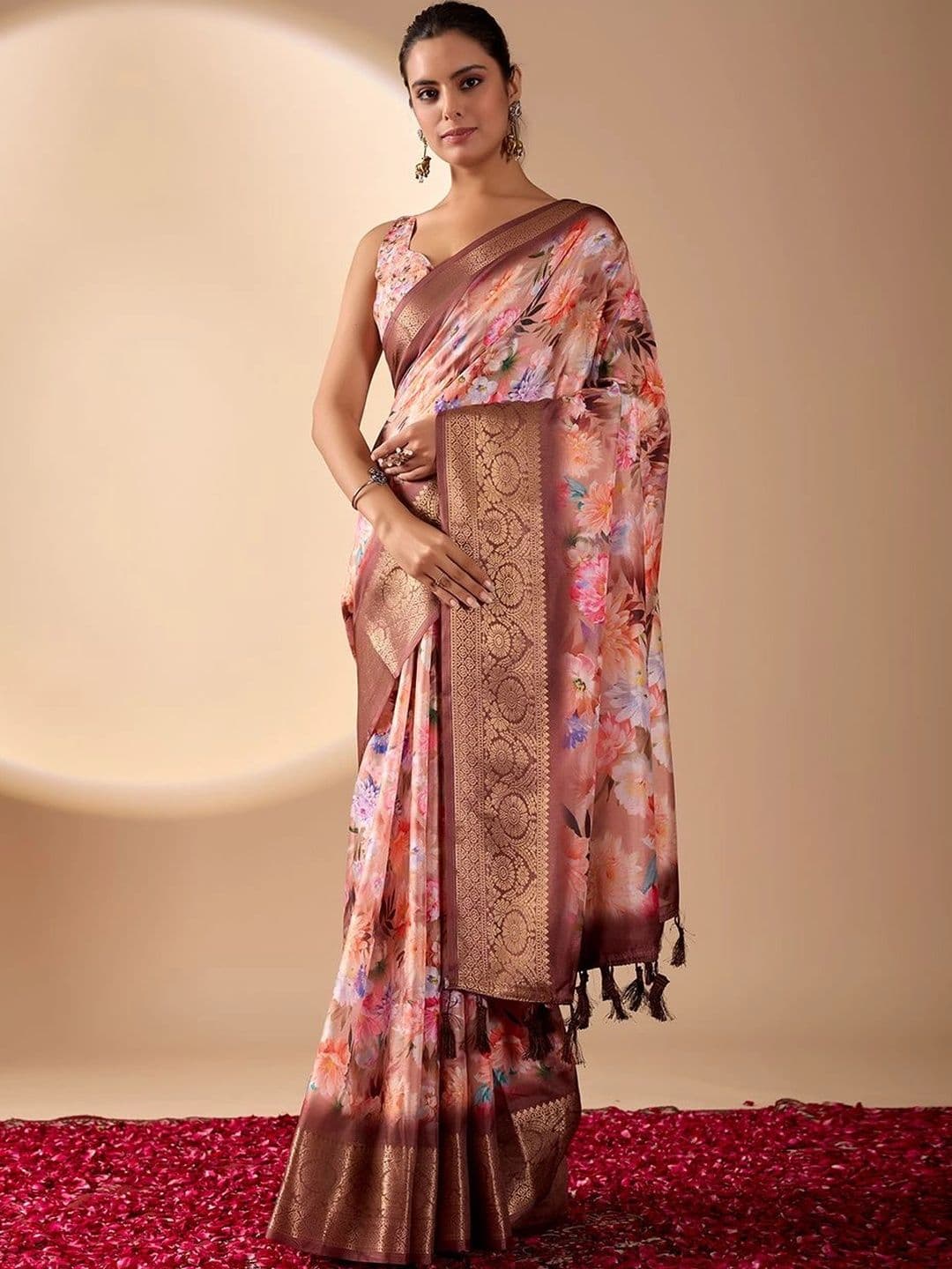 Mitera Floral Zari Silk Blend Designer Saree - view 1