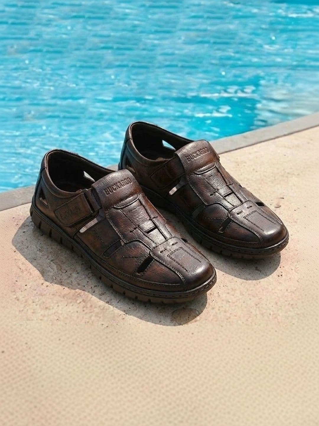 Buckaroo Men Textured Leather Shoe-Style Sandals thumbnail 7