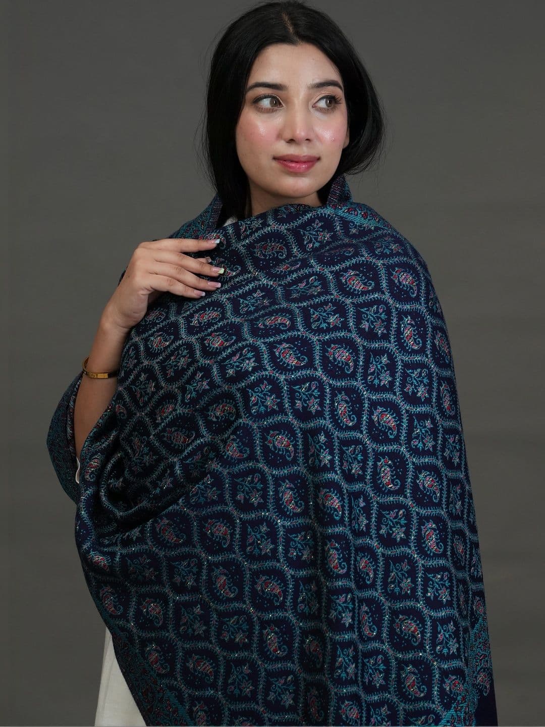 S.T. Women Ethnic Motifs Woven Design Acrylic Shawl thumbnail 4
