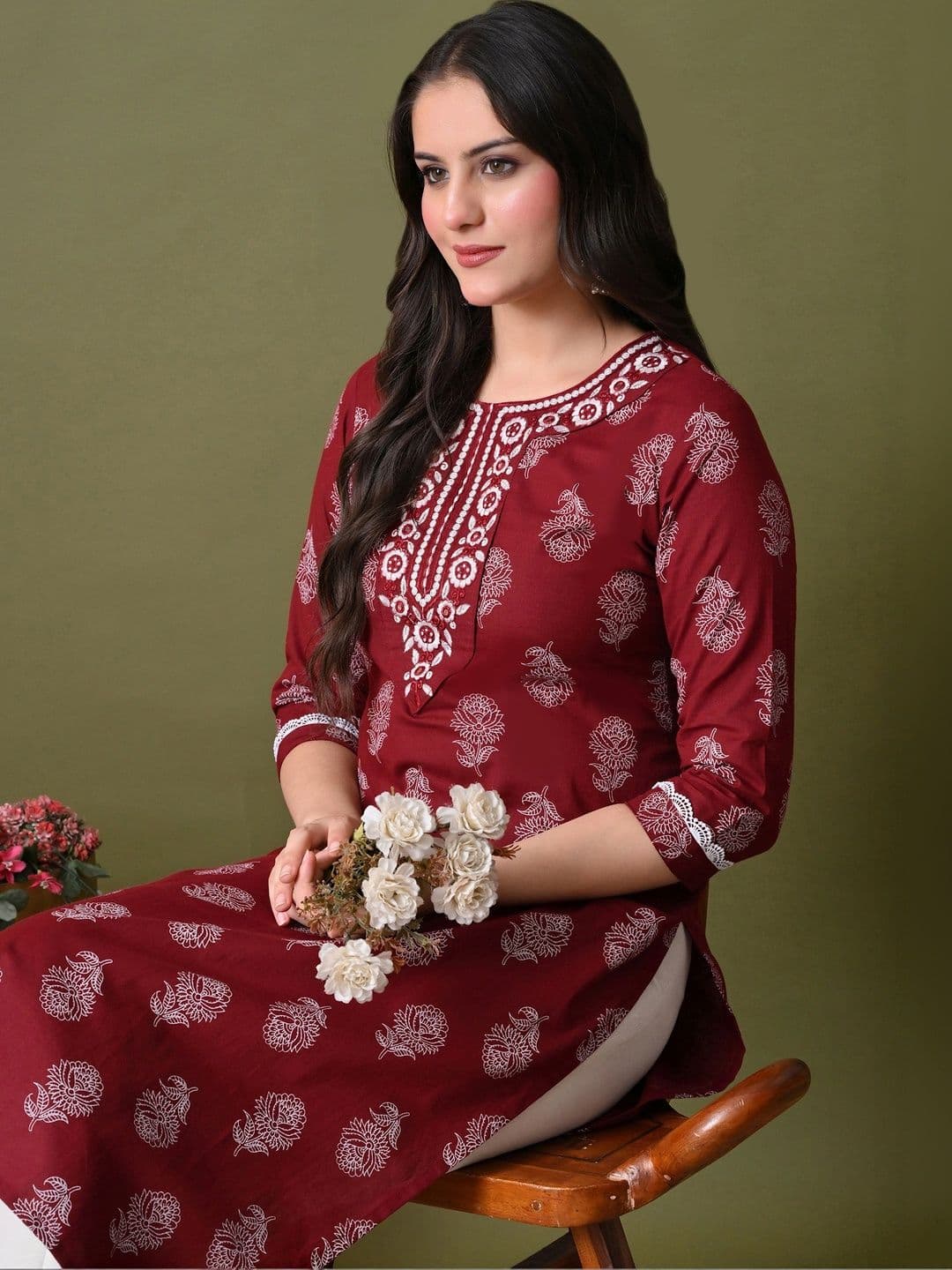 DY FAB ONLINE FASHION Women Ethnic Motifs Printed Thread Work Indie Prints Kurta thumbnail 4