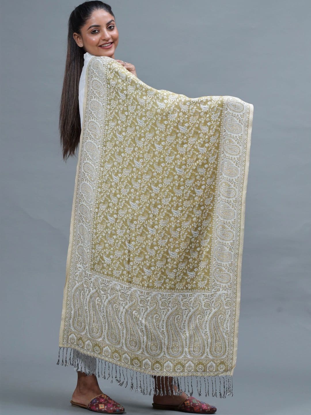 S.T. Women Ethnic Motifs Woven Design Acrylic Shawl thumbnail 4