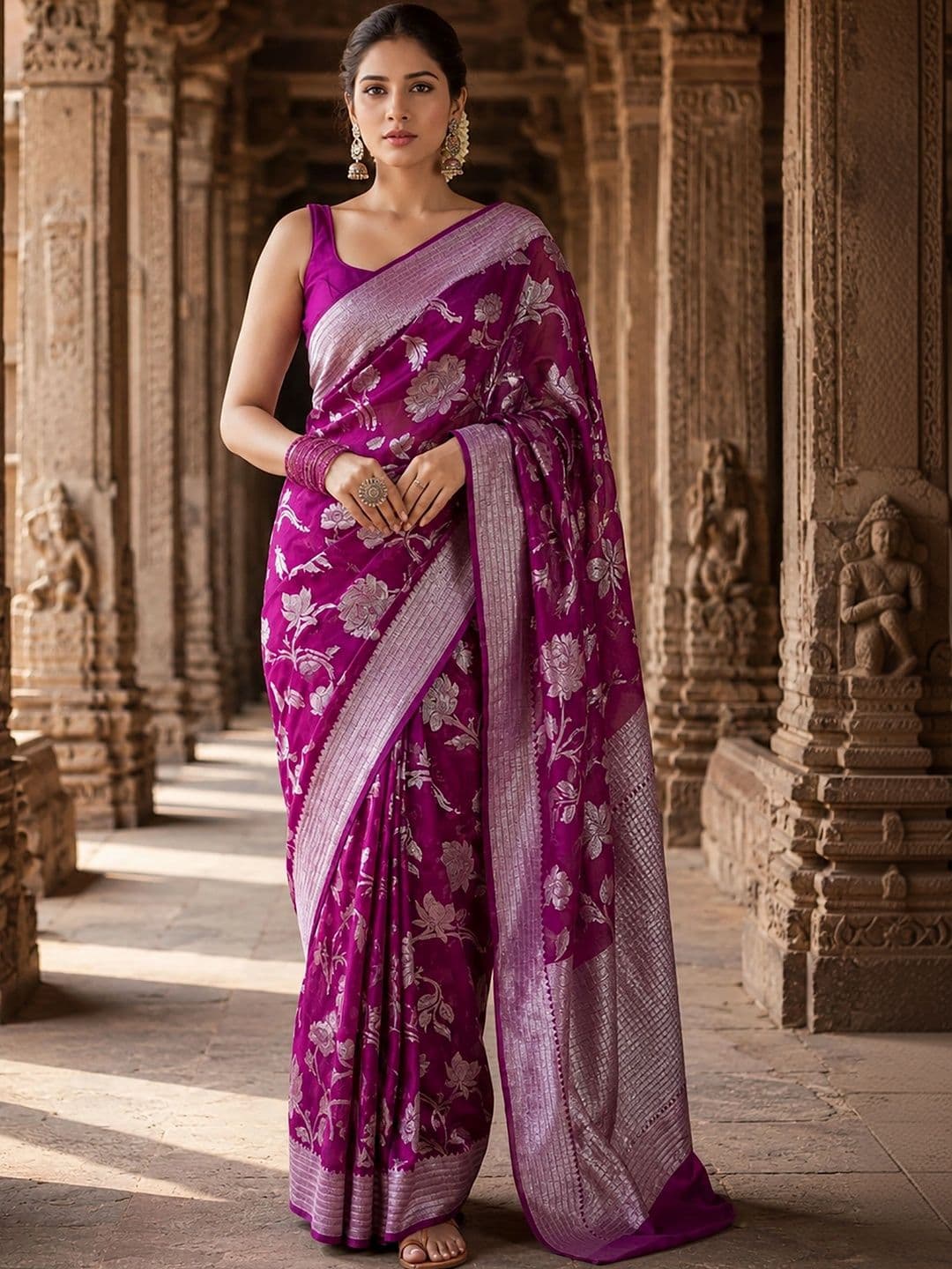 Mitera Woven Design Zari Silk Blend Designer Banarasi Saree - view 1