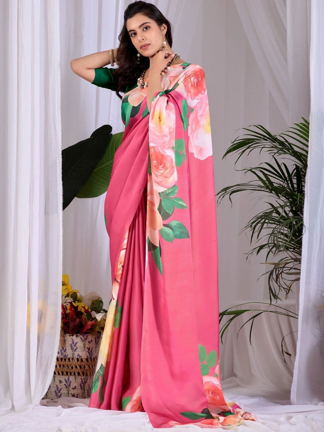 Mitera Floral Satin Designer Saree thumbnail 5