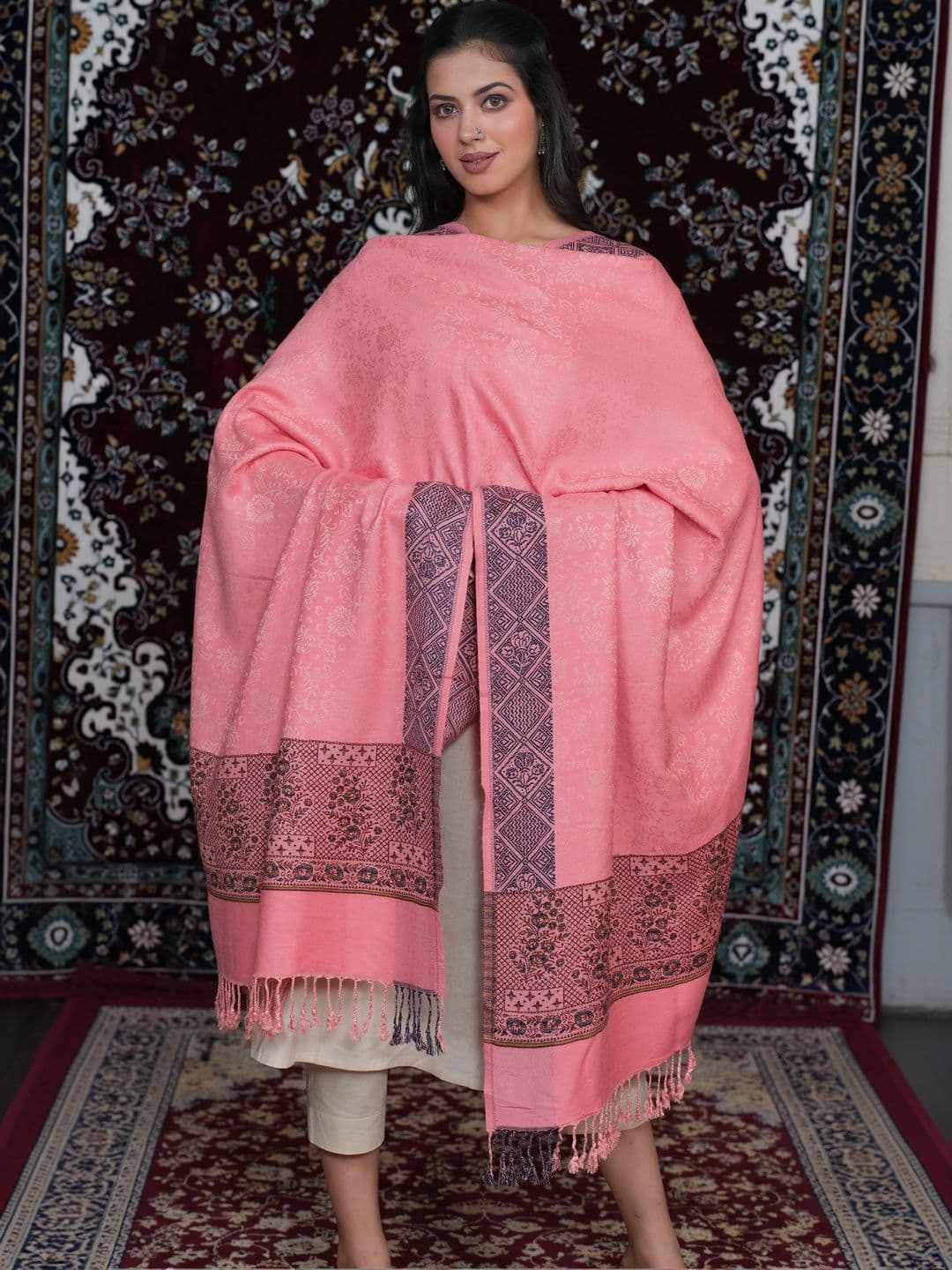 S.T. Women Ethnic Motifs Woven Design Acrylic Shawl - view 1