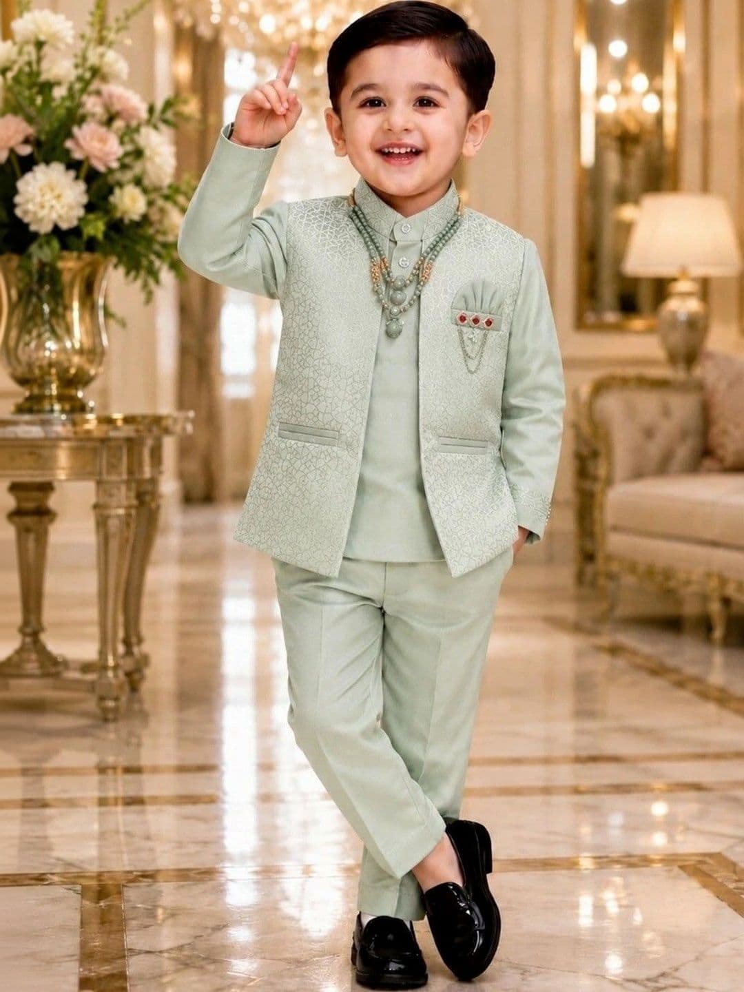 Elite Trend Traders Boys Self Design Mandarin Collar Sherwani Set - view 1