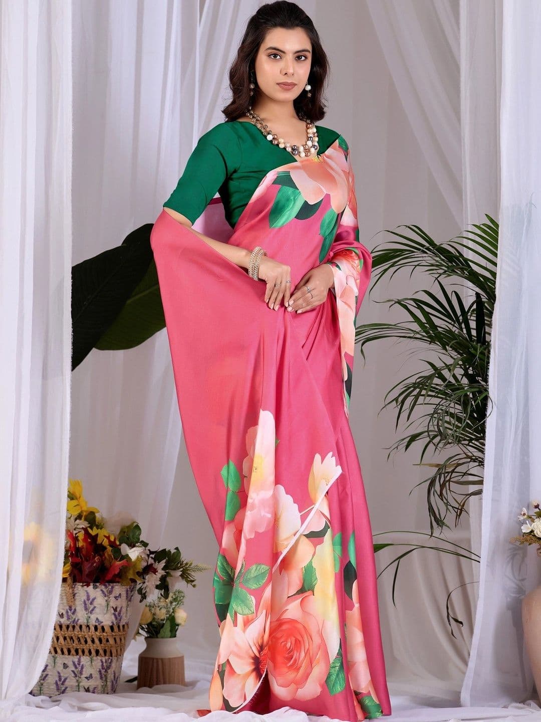 DIVASTRI Floral Satin Designer Saree thumbnail 7