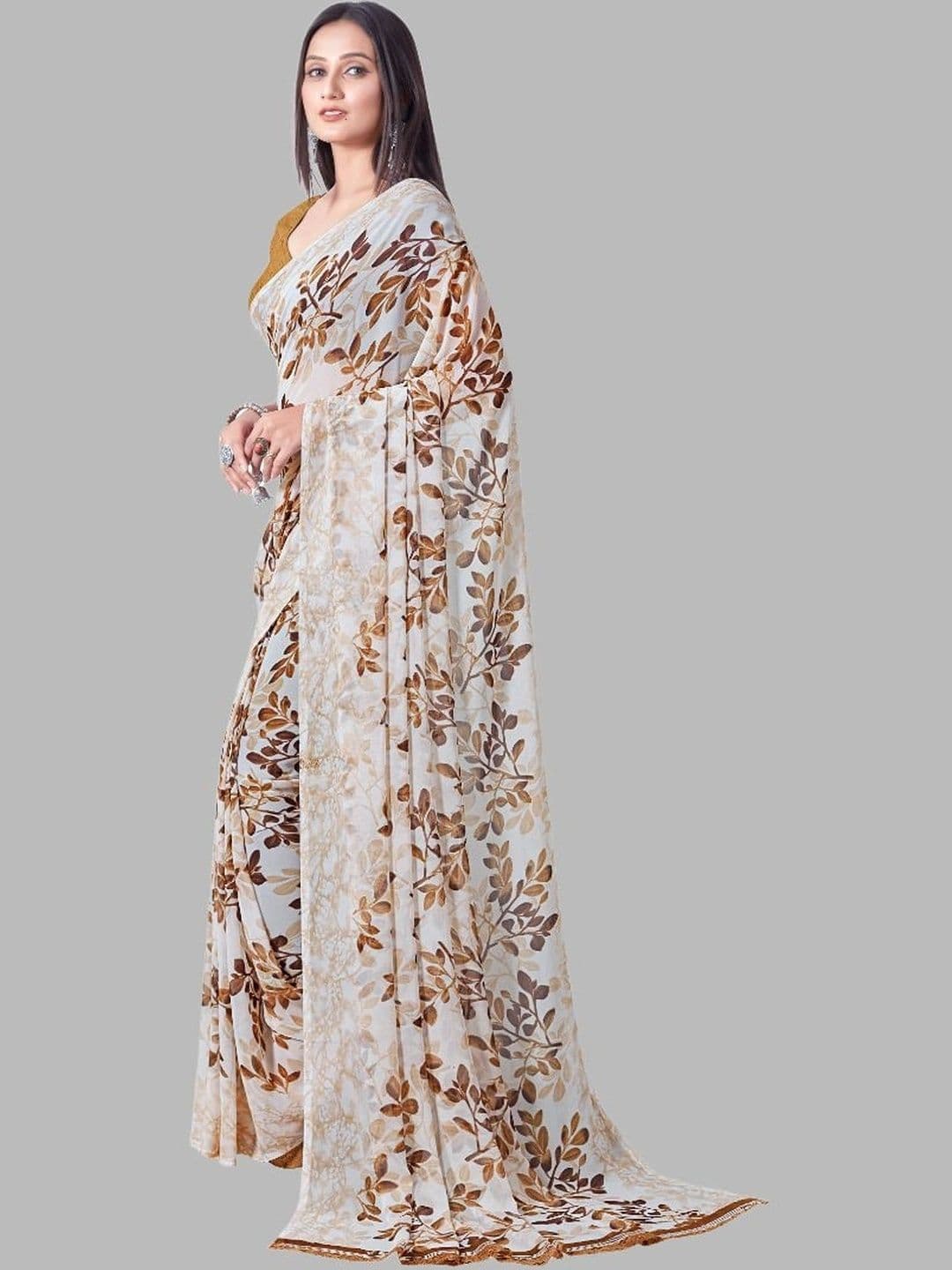 NARIVESH TRENDS Floral Poly Georgette Saree thumbnail 6