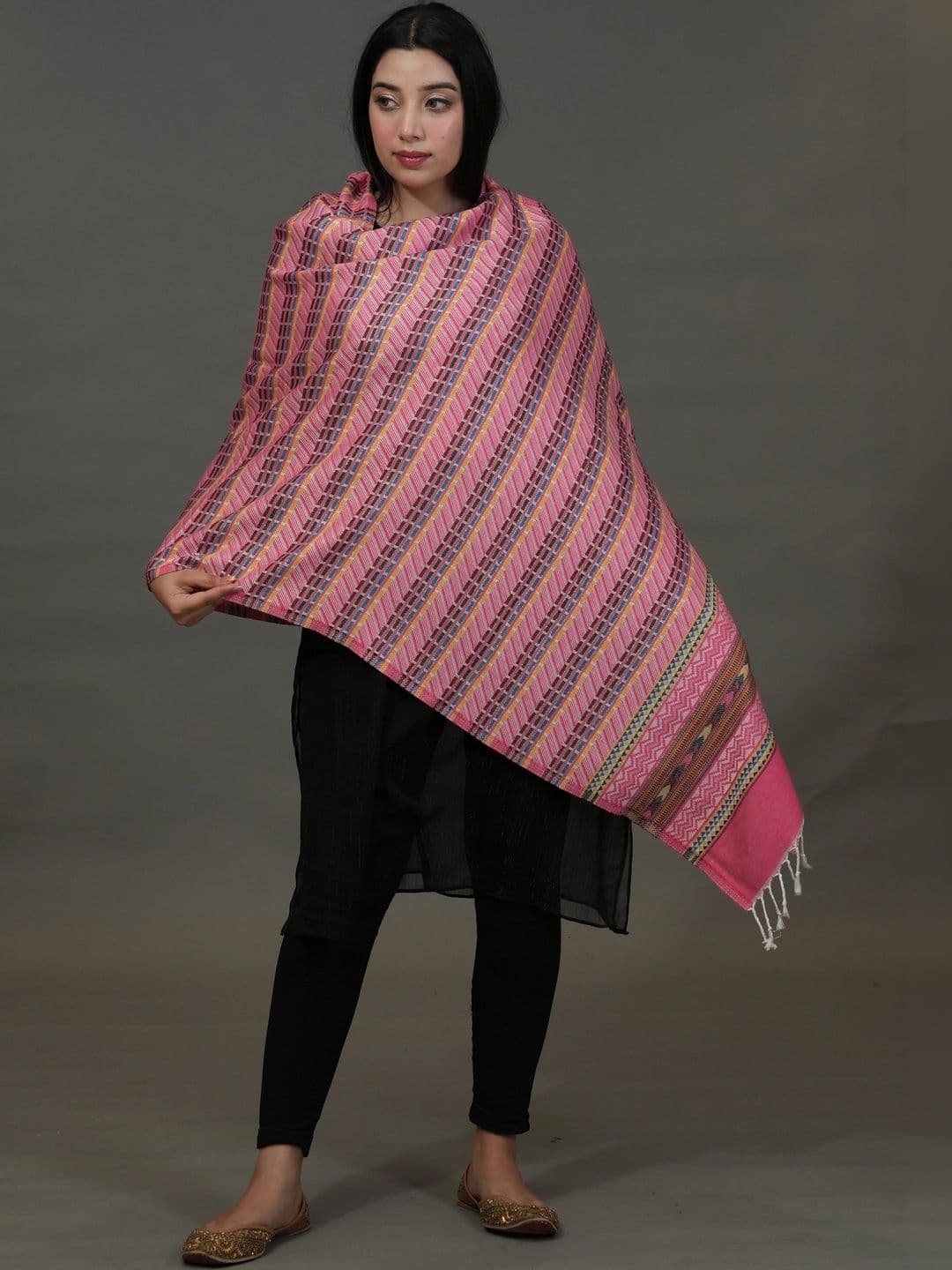 S.T. Women Geometric Woven Design Acrylic Shawl thumbnail 4