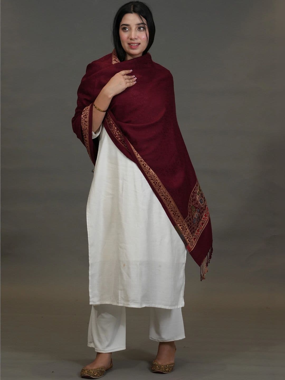 S.T. Women Ethnic Motifs Woven Design Acrylic Shawl thumbnail 4