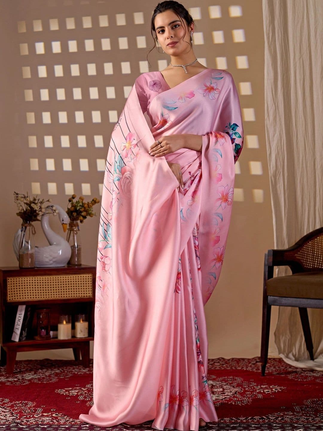 KALINI Floral Satin Designer Saree thumbnail 5