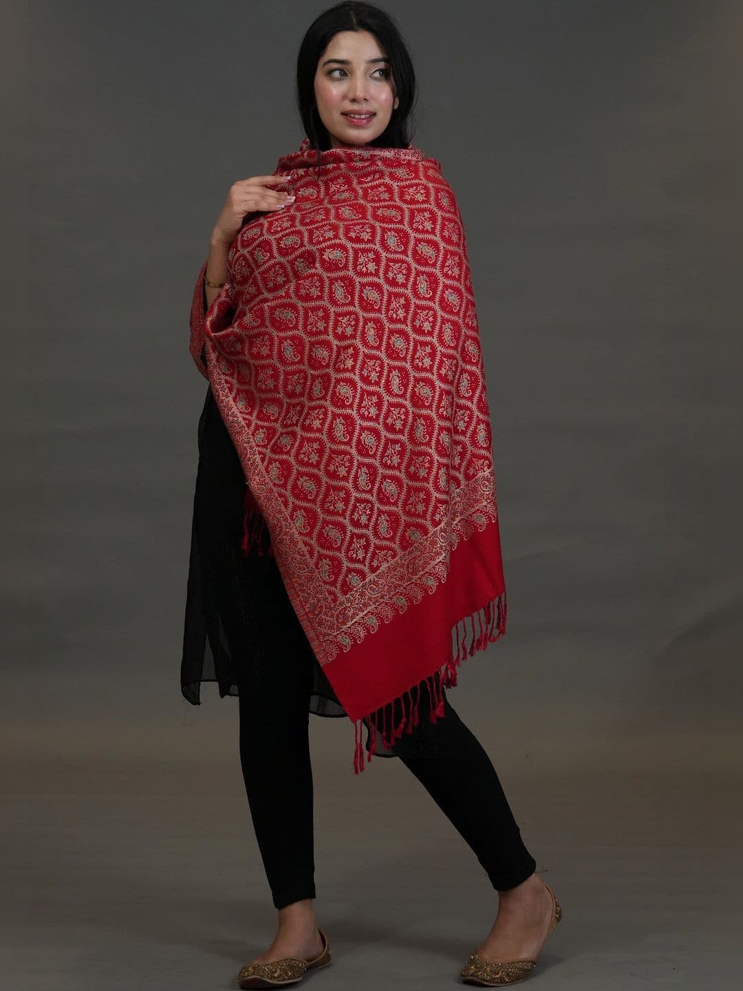 S.T. Women Ethnic Motifs Woven Design Acrylic Shawl thumbnail 3