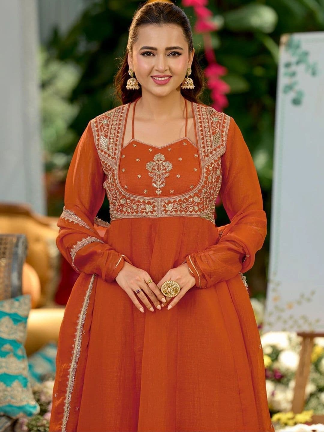 MOKOSH Women Embroidered Anarkali Kurta and Palazzo Set with Dupatta thumbnail 3