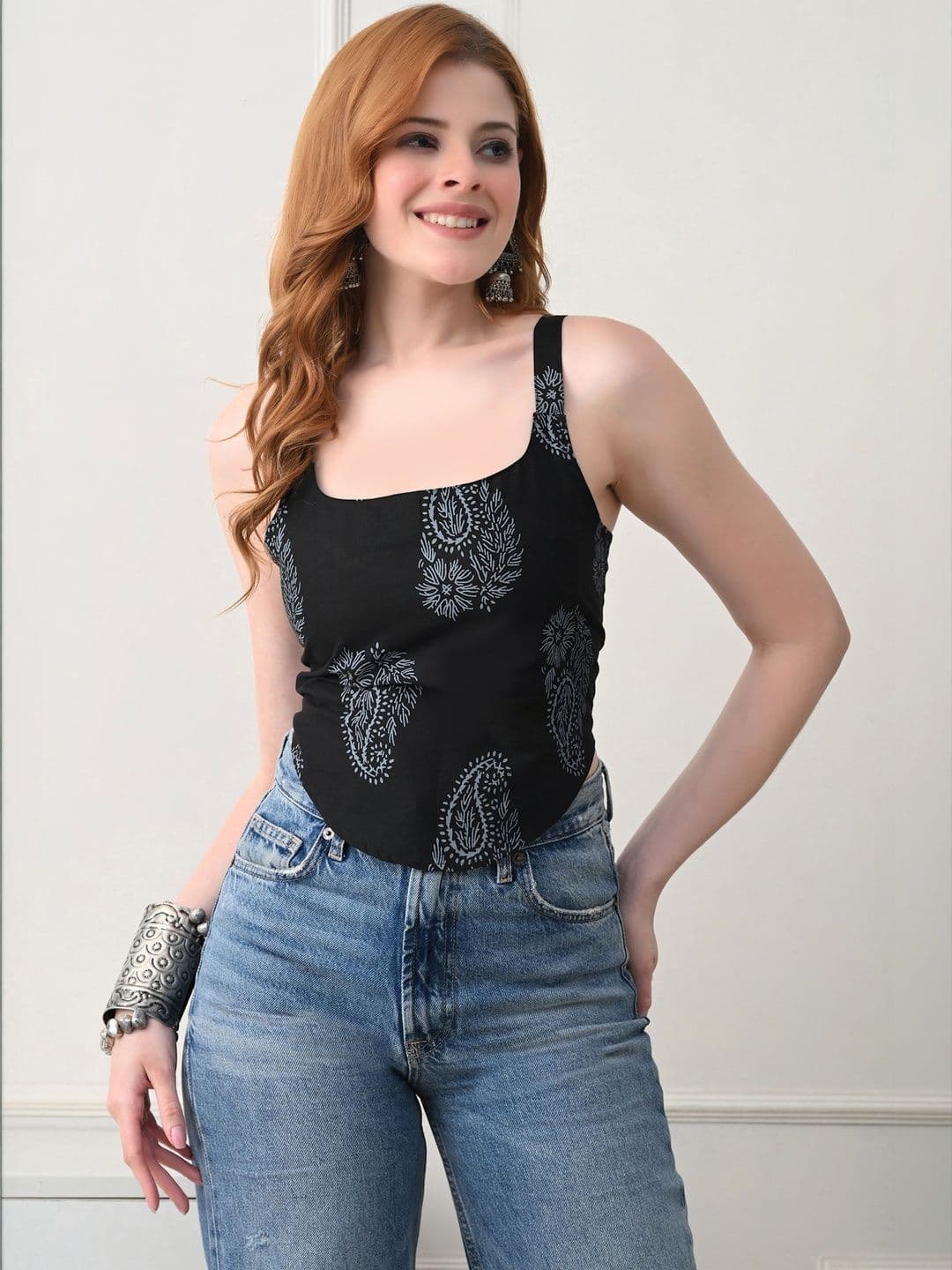 BKApparels Ethnic Motifs Printed Square Neck Pure Cotton Tops thumbnail 3
