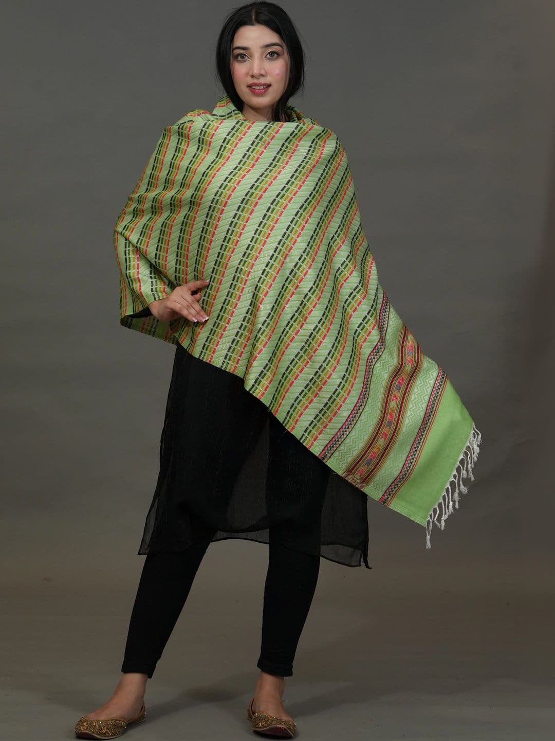S.T. Women Geometric Woven Design Acrylic Shawl thumbnail 2