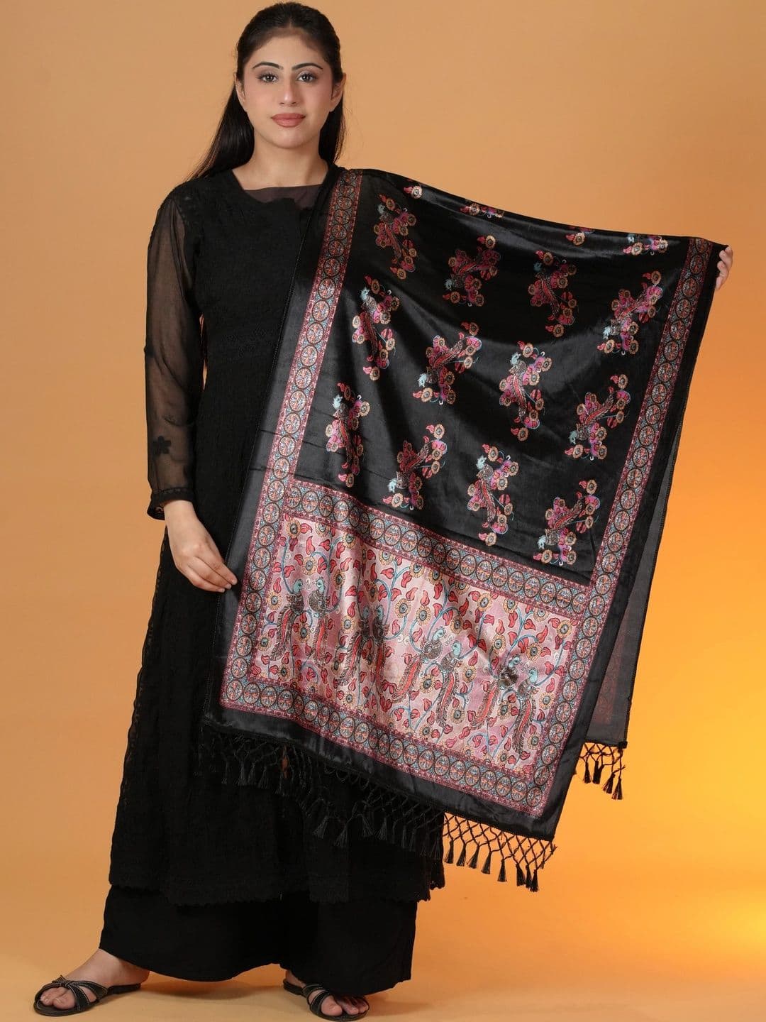 SHIFNEEN Women Ethnic Motifs Printed Velvet Shawl - view 1