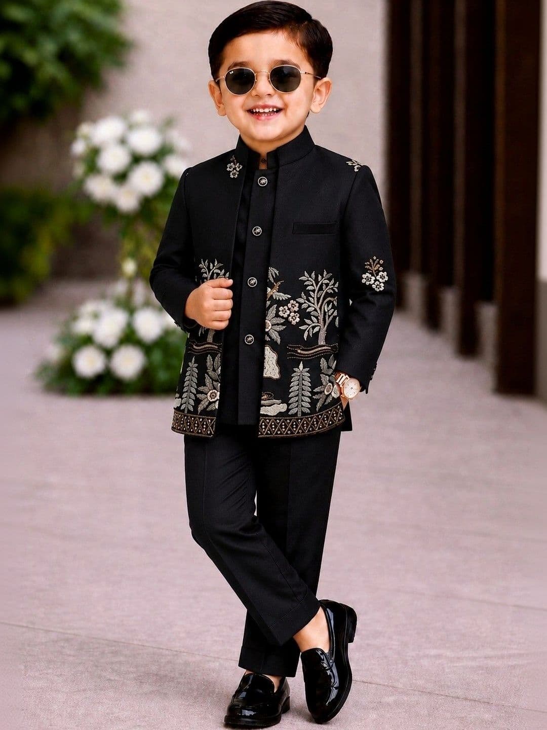 Elite Trend Traders Boys Embroidered Mandarin Collar Neck Sherwani - view 1