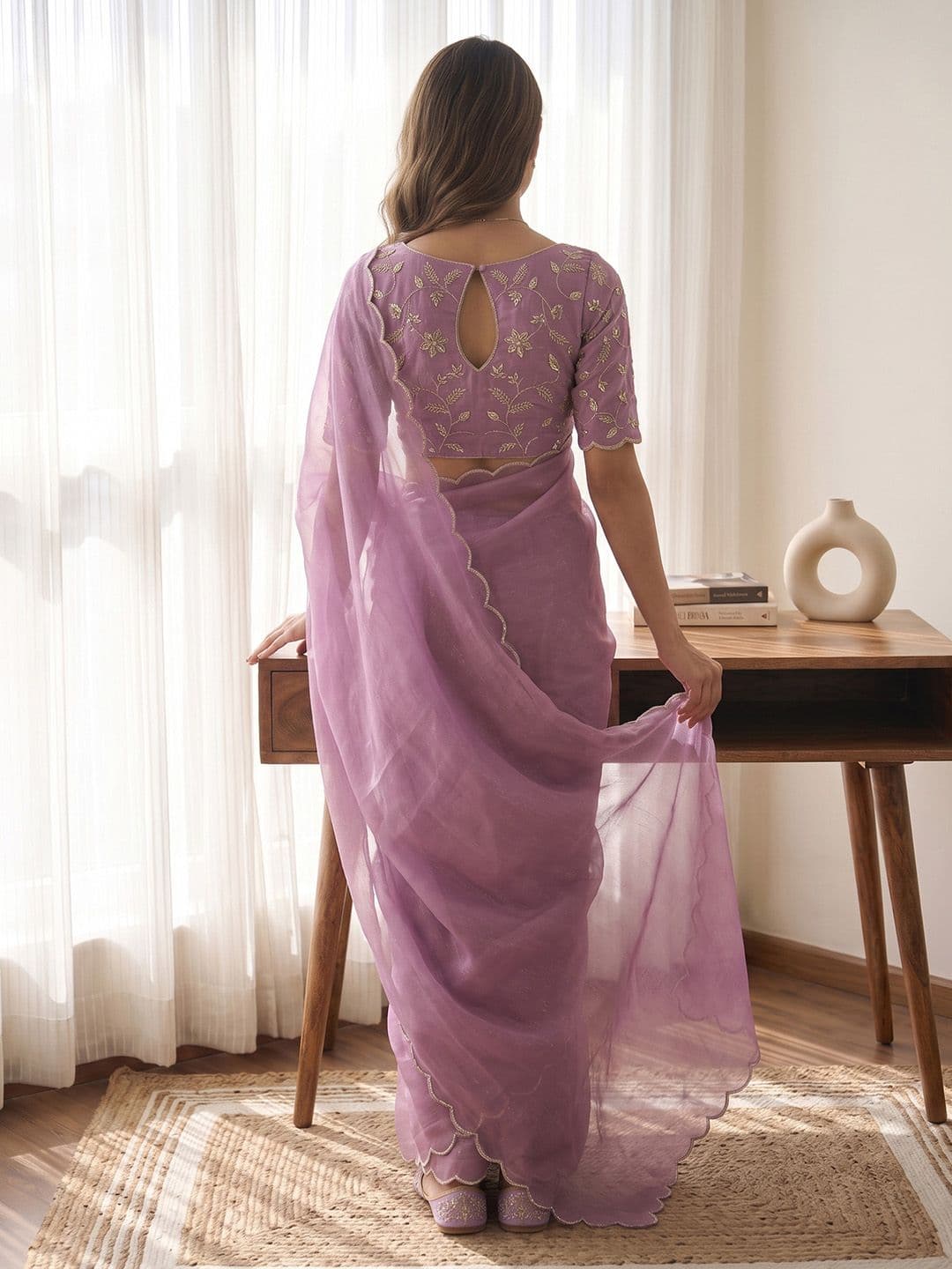 Shreevally Embroidered Poly Georgette Designer Saree thumbnail 4