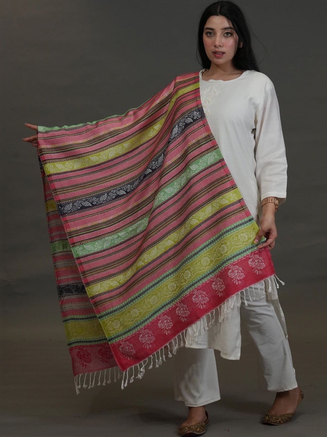 S.T. Women Ethnic Motifs Woven Design Acrylic Shawl - view 1